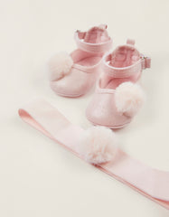 Zippy Newborn Baby Girls Ballet Pumps + Headband With Pompom