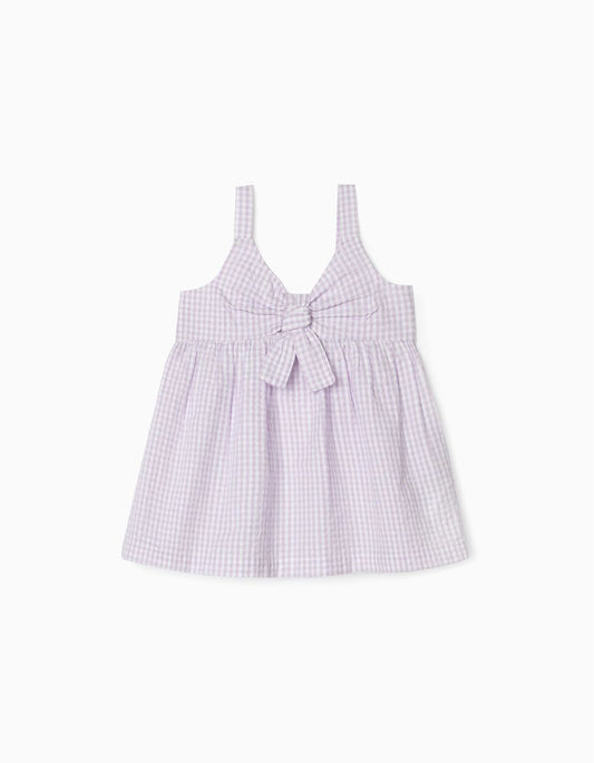 Zippy Strappy Vichy Top For Girls, White/Lilac