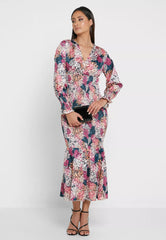 Little Mistress Shirred Printed Dress