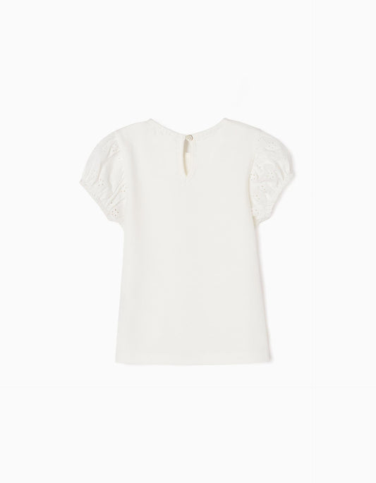 Zippy Cotton T-Shirt With Broderie Anglaise For Baby Girls