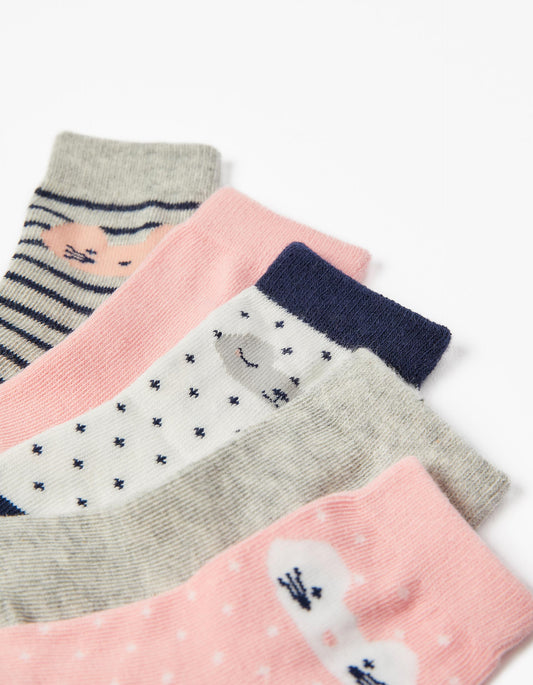 Zippy Baby Girls 'Kitty' 5-Pack Cotton Socks