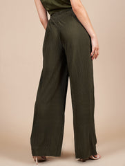 Plisse Khaki Trousers With Elasticated Waist. XS