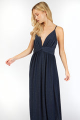 Little Mistress Navy Lurex Plunge Maxi