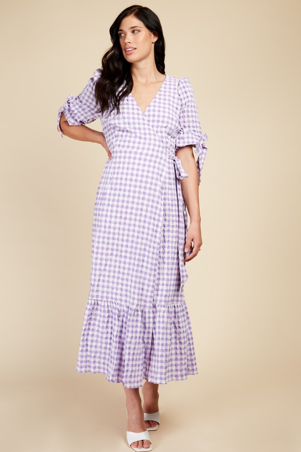 Little Mistress Lilac Gingham Wrap Midaxi