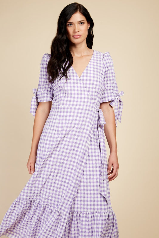 Little Mistress Lilac Gingham Wrap Midaxi