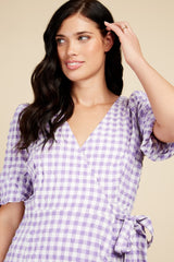 Little Mistress Lilac Gingham Wrap Midaxi