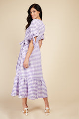 Little Mistress Lilac Gingham Wrap Midaxi