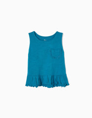 Zippy Sleeveless Cotton T-Shirt With Frills For Girls