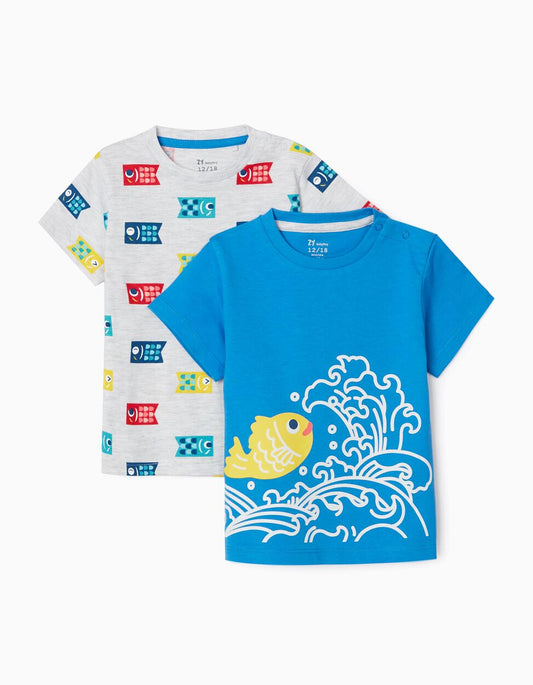 Zippy 2 T-Shirts For Baby Boys 'Fish', Blue/Grey