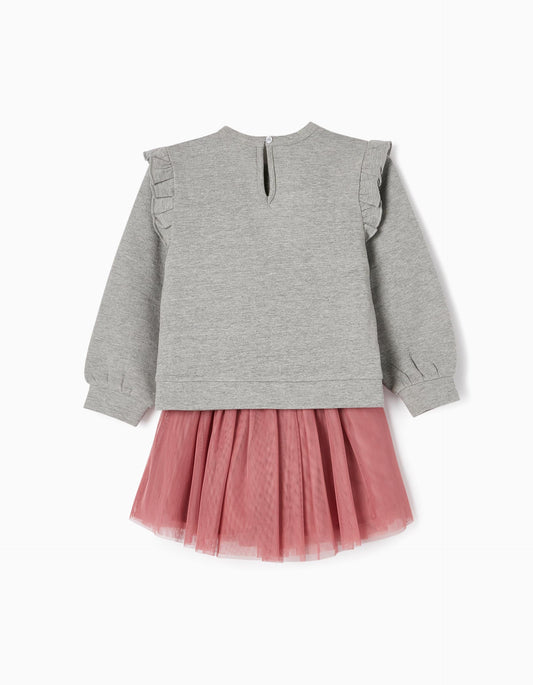 Zippy Set Sweatshirt + Tutu Skirt For Girls 'Sparkle', Grey/Pink