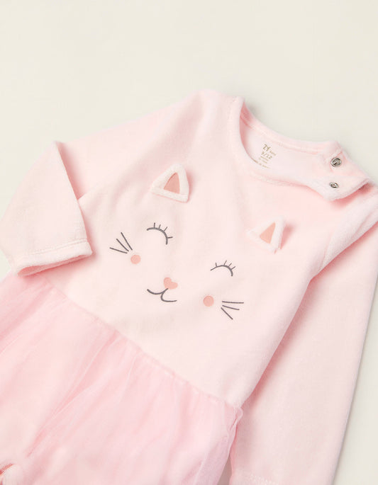 Zippy Baby Girls 'Ballerina Cat' Velour Sleepsuit