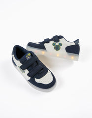 Zippy Light-Up Trainers For Boys 'Mickey', Dark Blue/White