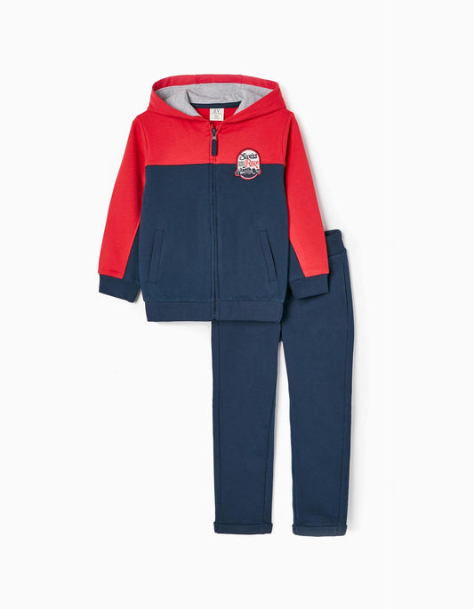 Zippy Cotton Tracksuit For Boys 'Swiss Race', Red/Dark Blue