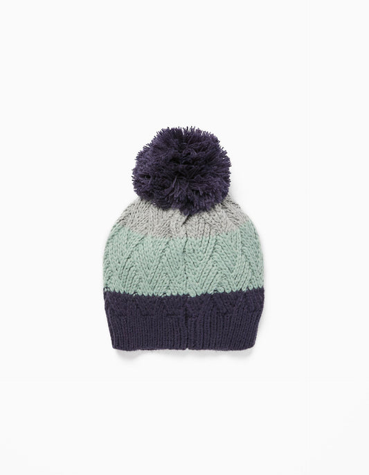 Zippy Cable Knit Beanie With Pompom For Babies And Boys, Multicoloured