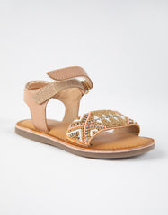 Zippy Baby Girls Leather Sandals With Beads