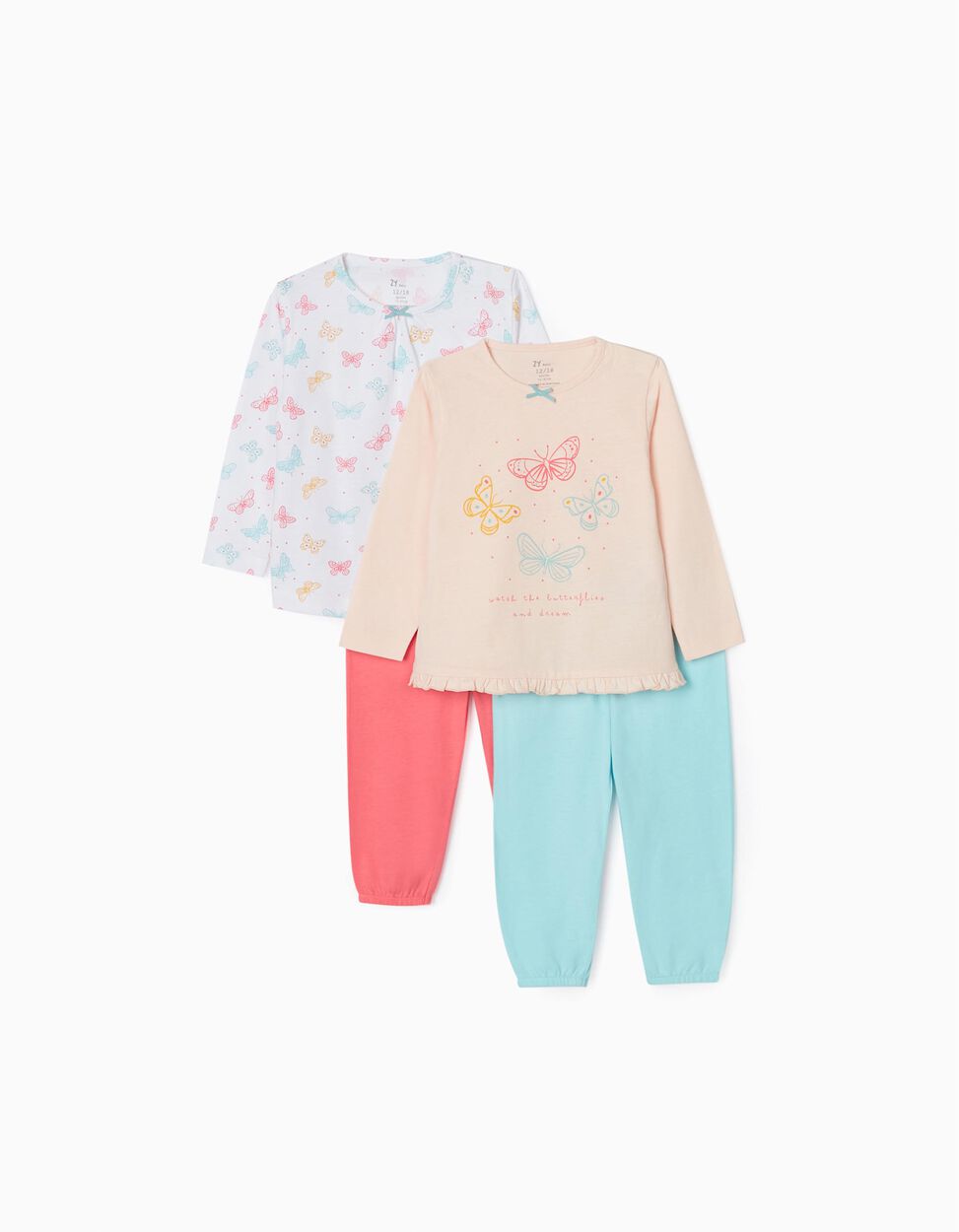 Zippy 2 Pyjamas For Baby Girls 'Butterflies', Pink/Blue/White