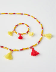 Zippy Necklace + Bracelet With Beads And Tassels For Girls, Red/Yellow