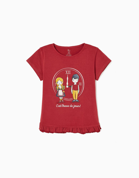 Zippy Cotton T-Shirt For Girls 'Playtime', Burgundy