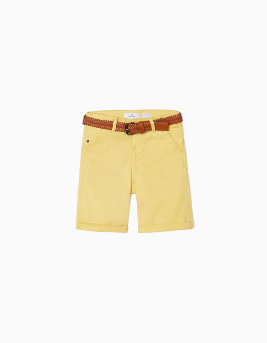 Zippy Chino Shorts With Belt For Boys, Yellow