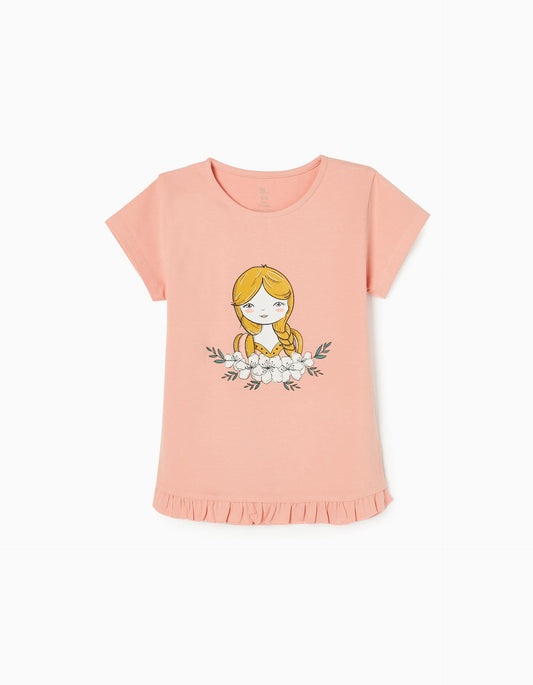 Zippy Cotton T-Shirt For Girls 'Doll', Pink