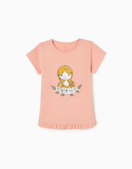 Zippy Cotton T-Shirt For Girls 'Doll', Pink