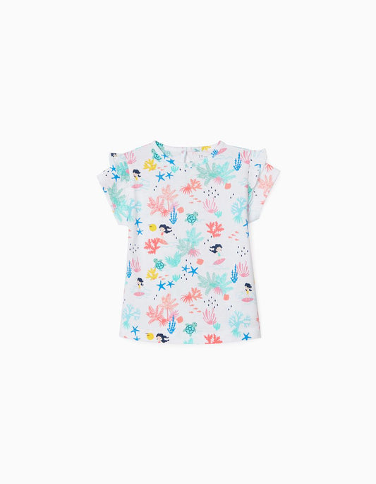 Zippy Printed T-Shirt For Baby Girls 'Tropical', White