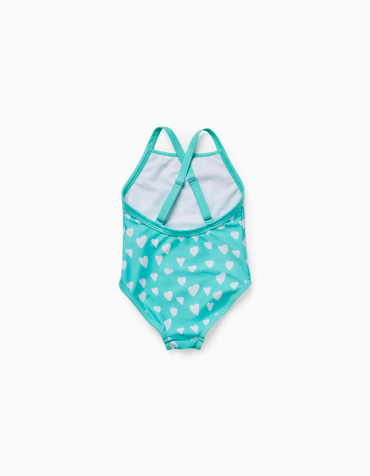 Baby Girl Aqua Green Swimsuit With Heart Pattern