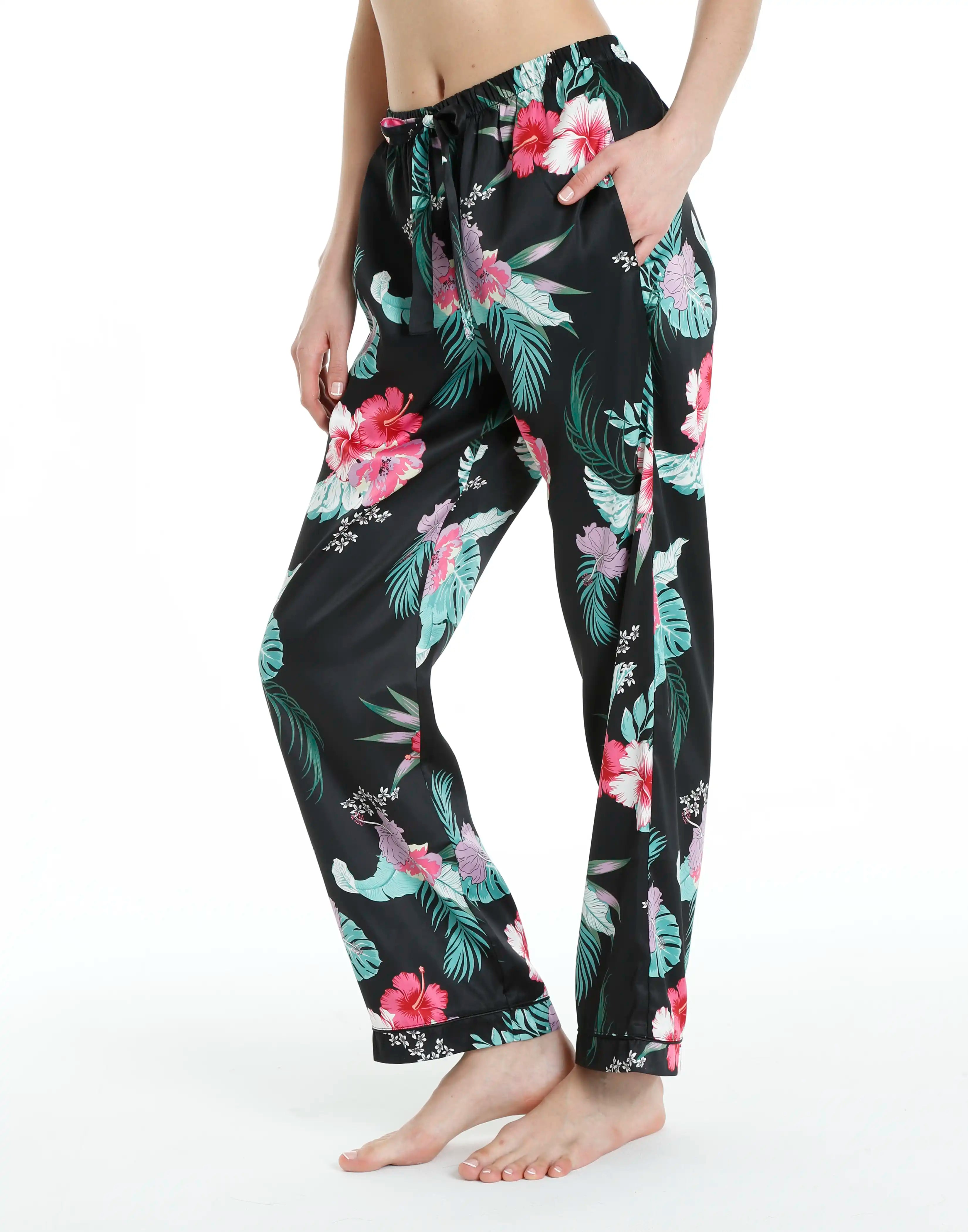 Isla & Evie Animal Fuscia Long Pant XS / BLACK