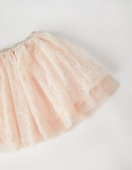 Girls Light Pink Voluminous Tutu Skirt With Silver Sequins