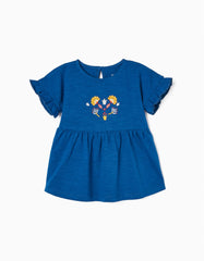 Zippy Cotton T-Shirt With Flower Embroidery For Baby Girls