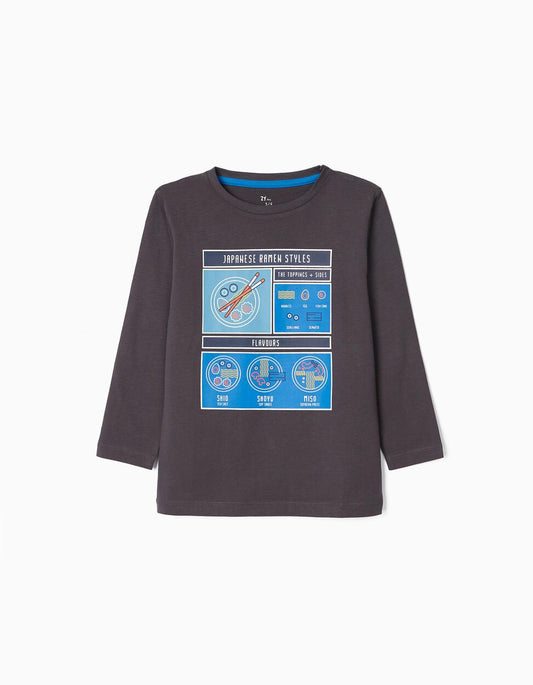 Zippy Long Sleeve T-Shirt For Boys 'Ramen', Dark Grey