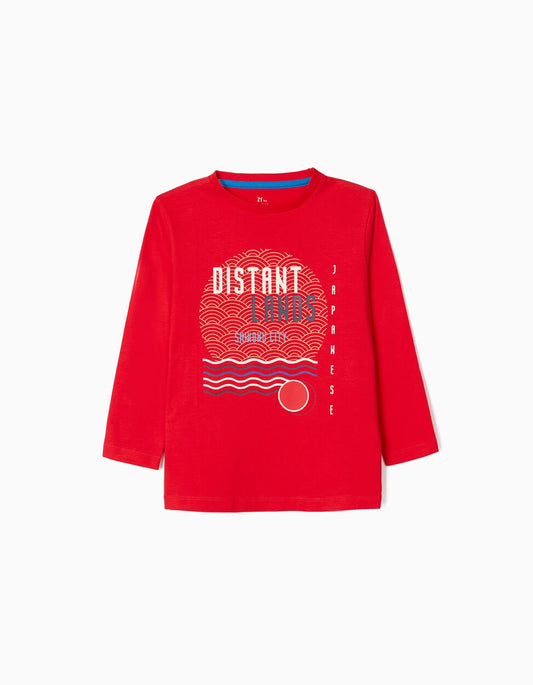 Zippy Long Sleeve T-Shirt For Boys 'Distant Lands', Red