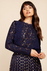 Little Mistress Navy Lace Top