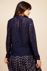 Little Mistress Navy Lace Top