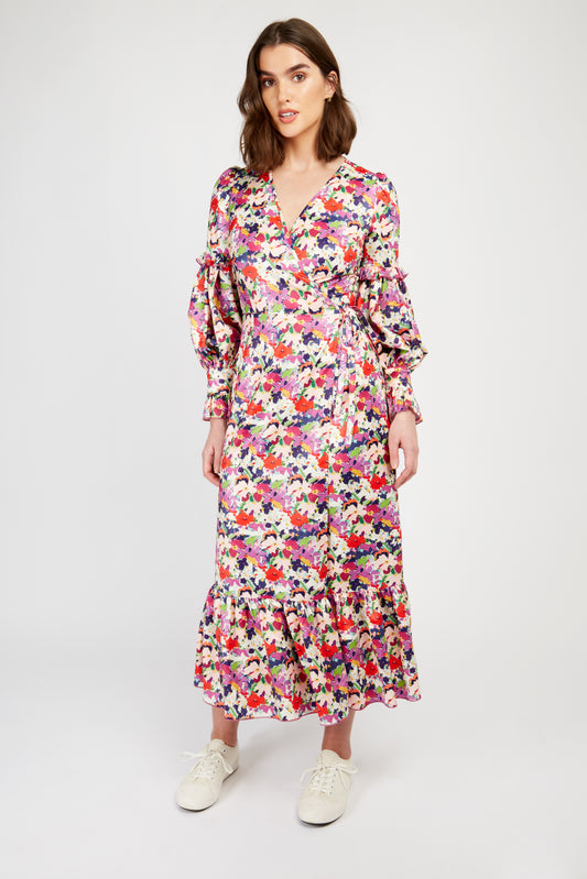 Little Mistress Floral Wrap Midaxi Dress