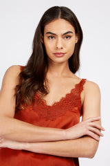 Little Mistress Rust Satin Lace Cami