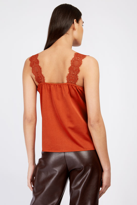 Little Mistress Rust Satin Lace Cami