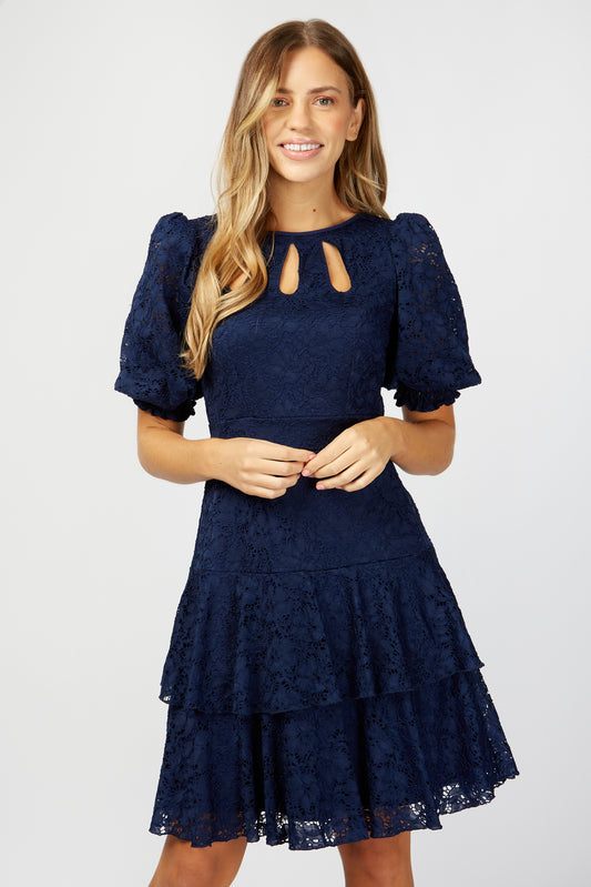 Little Mistress Navy Lace Tiered Mini