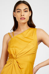 Little Mistress Mustard Satin Midi Dress