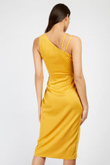 Little Mistress Mustard Satin Midi Dress