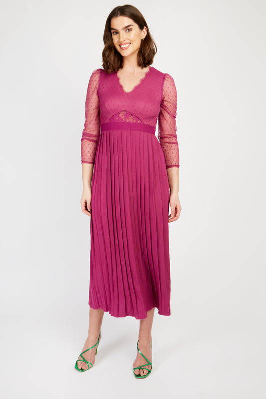 Little Mistress Orchid Pleat Midaxi Dress