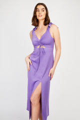 Little Mistress Purple Satin Midaxi Dress