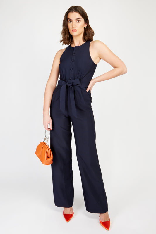 Little Mistress Navy Button Jumpsuit