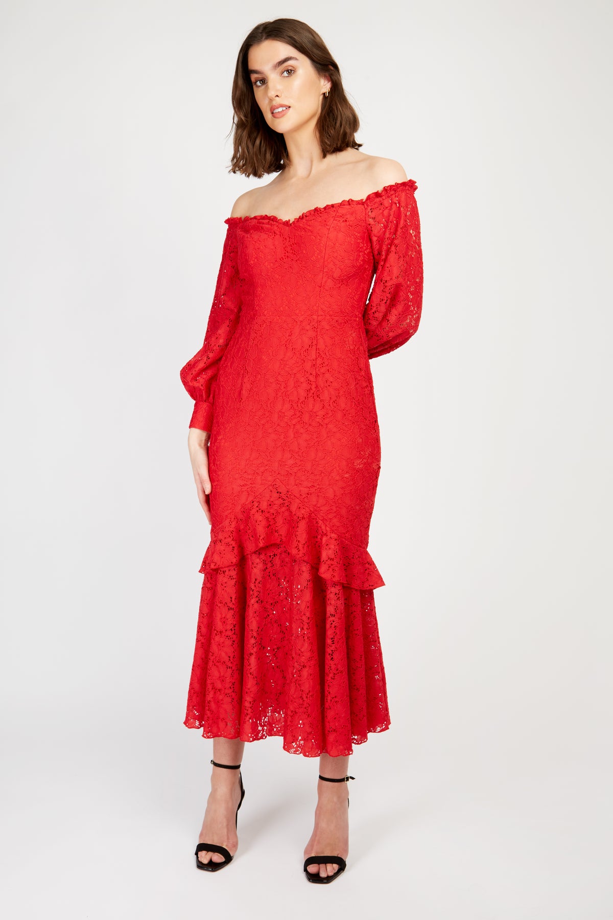 Little Mistress Red Lace Midaxi Dress