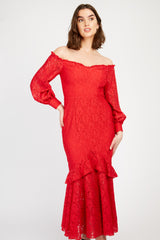 Little Mistress Red Lace Midaxi Dress