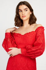 Little Mistress Red Lace Midaxi Dress