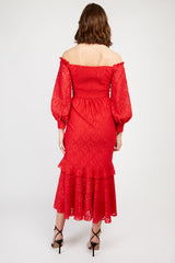 Little Mistress Red Lace Midaxi Dress