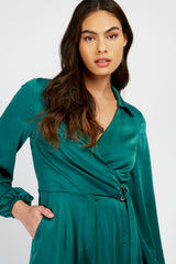 Little Mistress Emerald Satin Jumpsuit