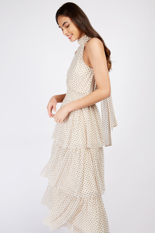 Little Mistress Cream Spot Midaxi Dress