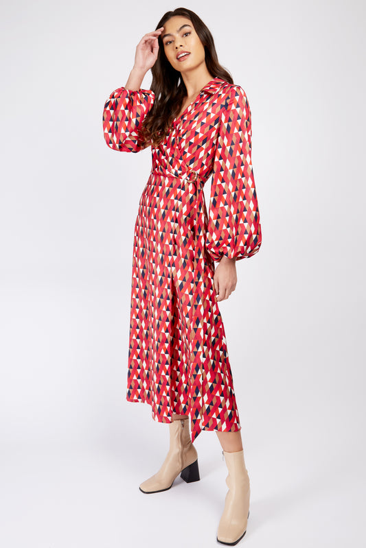 Little Mistress Multi Geo Wrap Midaxi Dress